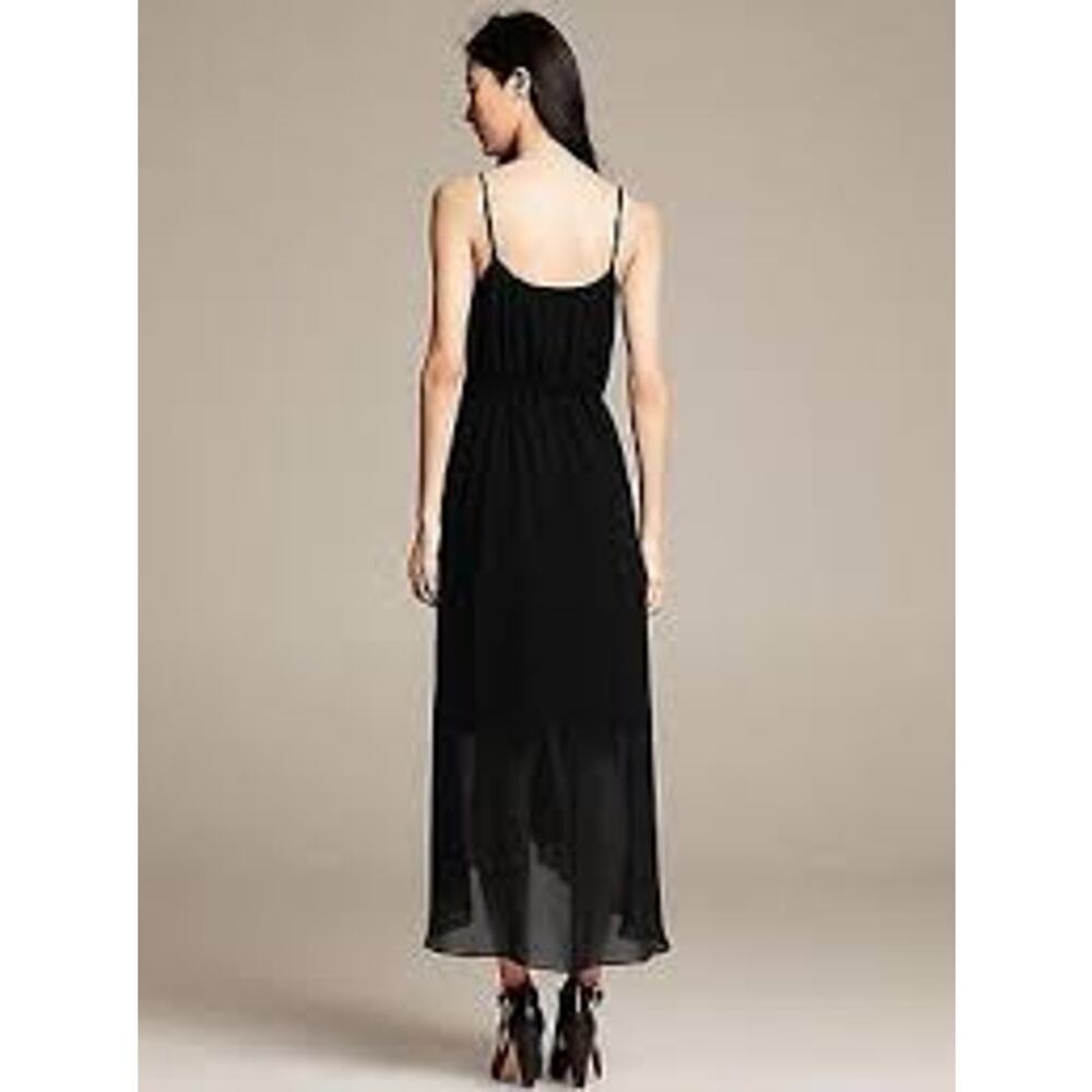 Banana Republic Chiffon Dress Womens Size 0 Patio Black High‎ Low Hem Slip Gown - Picture 2 of 11